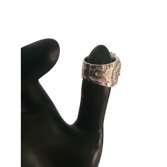 Turquoise and 925 Silver Stamped Ring Artisian Design Size 7 - Picture 5 of 5